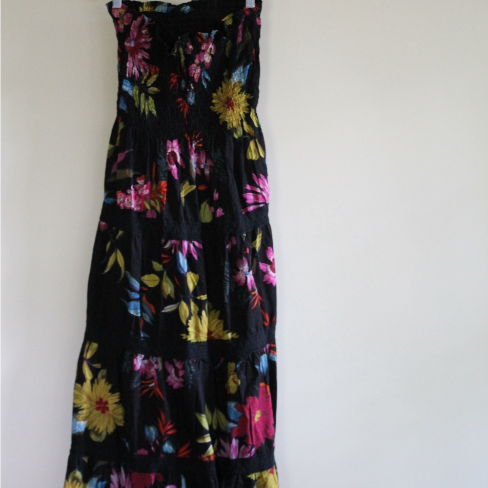 Floral Black Maxi strapless Dress